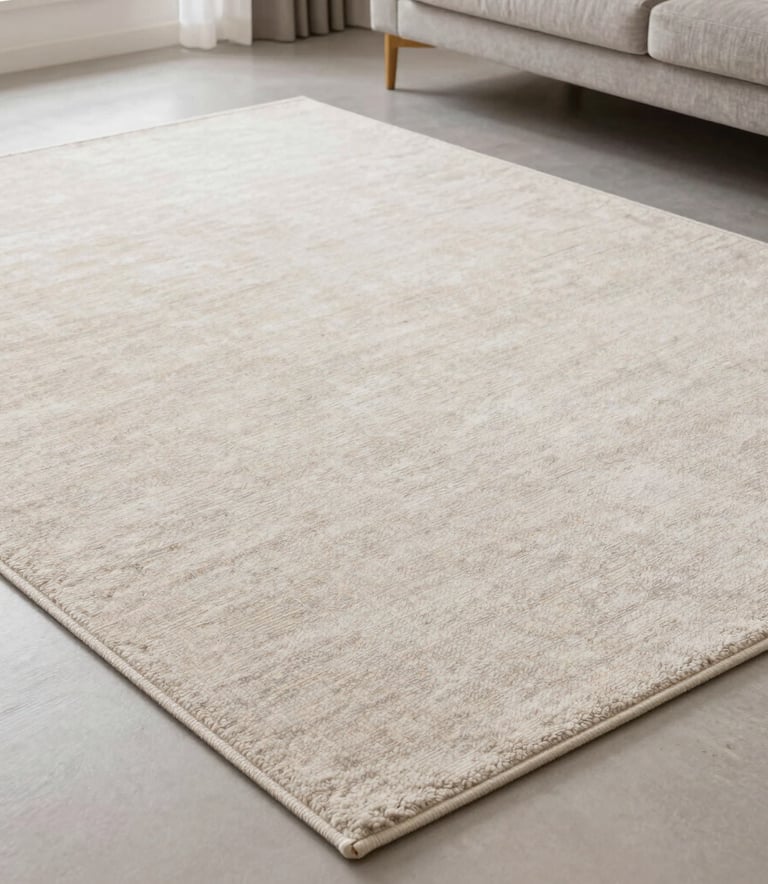 High-angle shot of a clean, minimalist carpet with a soft texture in a modern living room, neutral colors, clean and professional look, Mitteleuropäisch / Deutsch interior.