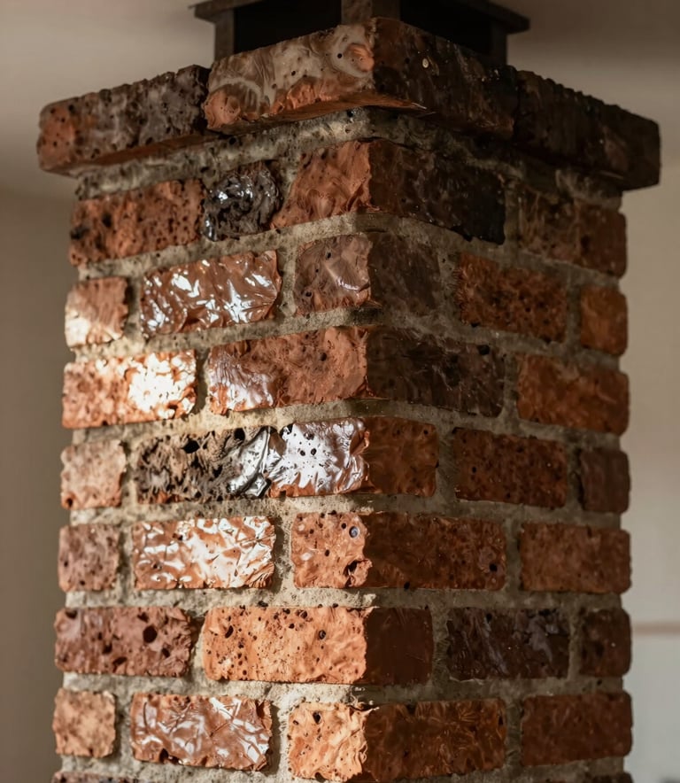 A close-up photograph of a meticulously cleaned brick chimney flue in a North American home, with light reflecting off the soot-free surface, professional and high-quality finish.