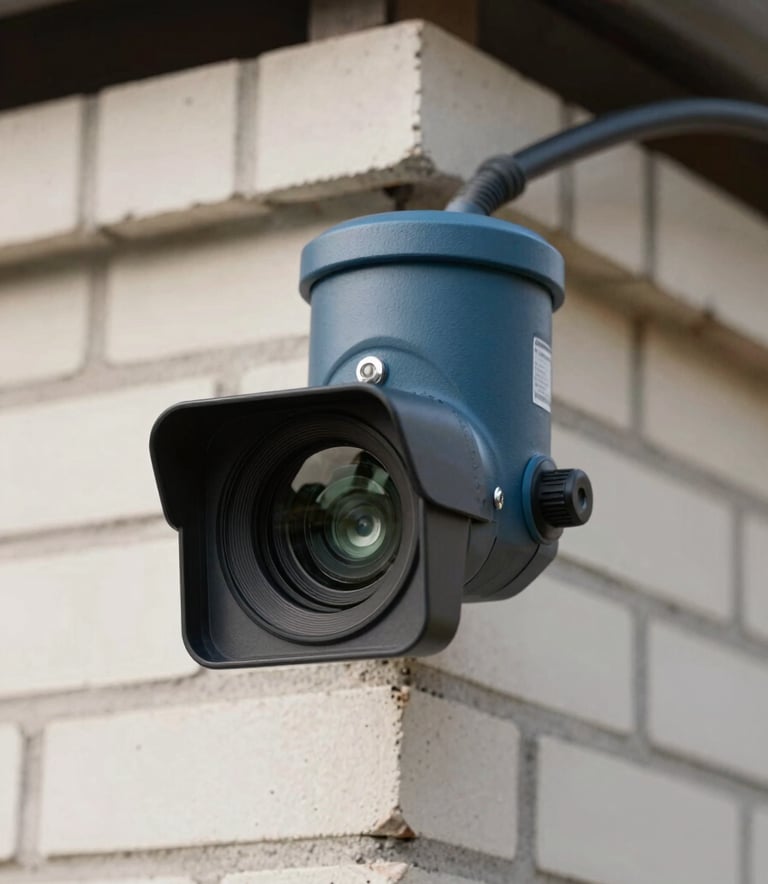 A close-up photograph of a high-tech digital chimney inspection camera showing a clear, soot-free brick flue. Professional lighting emphasizing texture, with a Slate Blue and Off-White color palette. North American residential setting.
