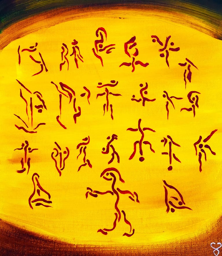 acrylic on paper, hieroglyphs 