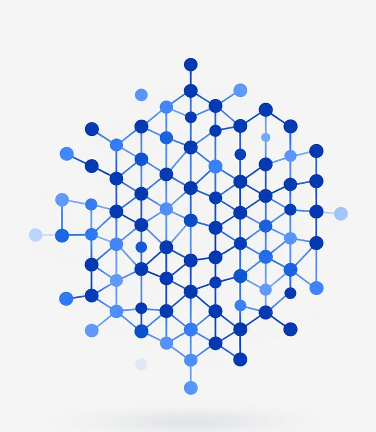 A high-precision digital visualization of complex data structures and nodes, representing analysis and security. The style is minimalist and modern, using #1A3E6F and #D4DCE4 against a neutral #F8F8F8 background. Professional, analytical aesthetic.