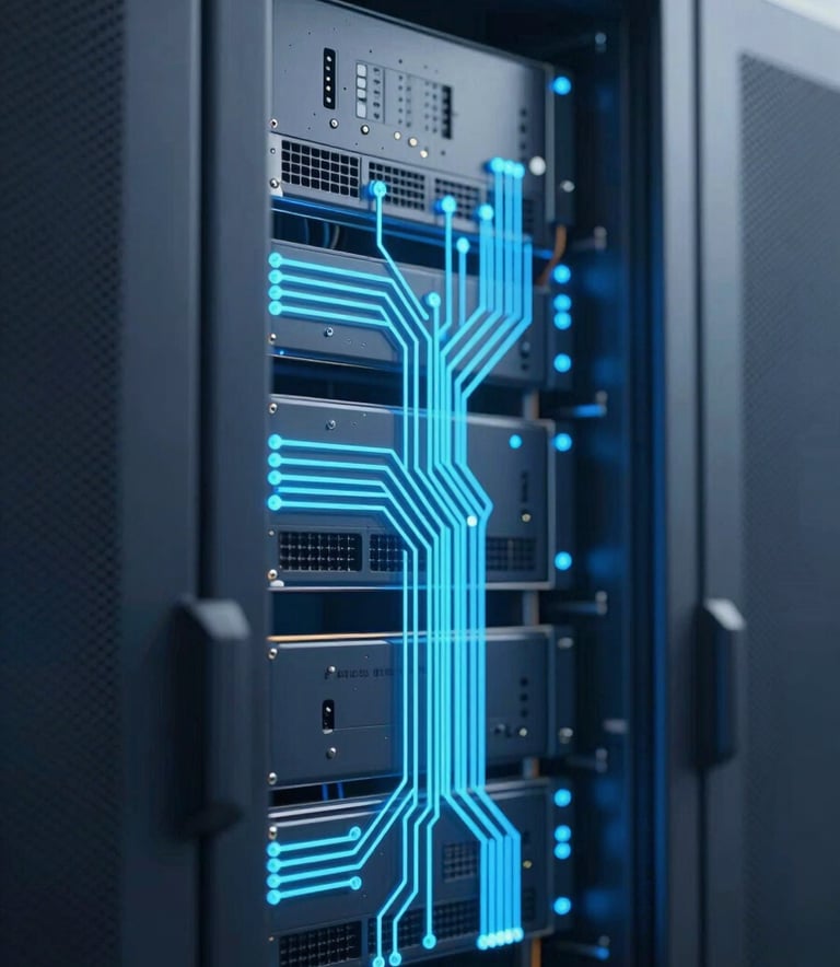 A minimalist, high-tech macro shot of a secure server room or circuit board with glowing blue light pathways. The aesthetic is clean and analytical, incorporating a palette of #0D1B2A and #1A3E6F with soft #D4DCE4 highlights to represent cybersecurity and data infrastructure.