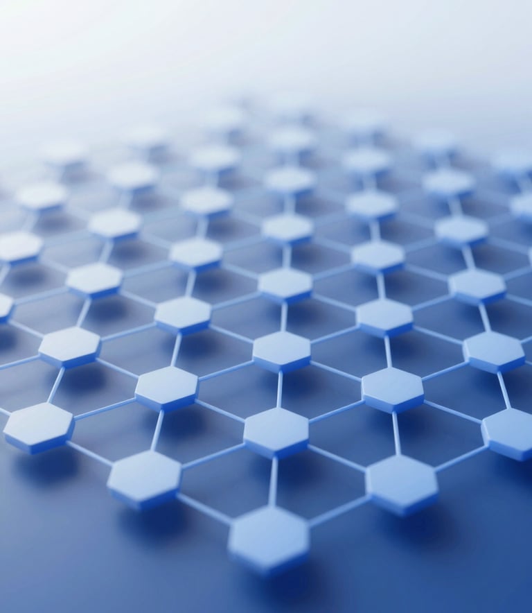 A high-tech digital visualization showing data flow and structured nodes in a 3D space, utilizing a palette of #2C528B and #A7B9CC against a clean background. Professional, tech-oriented, and minimalist.