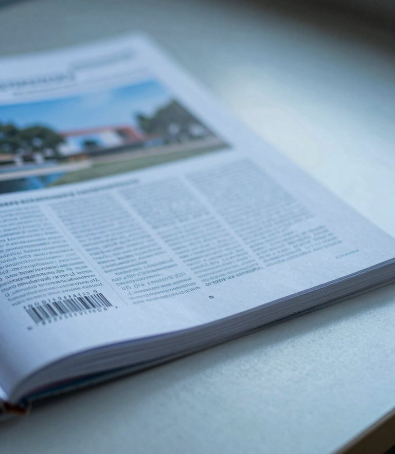 A close-up of a printed scientific journal with an ISSN barcode on a clean desk in a Southeast Asian / Indonesian university library. The lighting is soft, incorporating Medium Blue and Light Blue tones to convey a trusted academic mood.