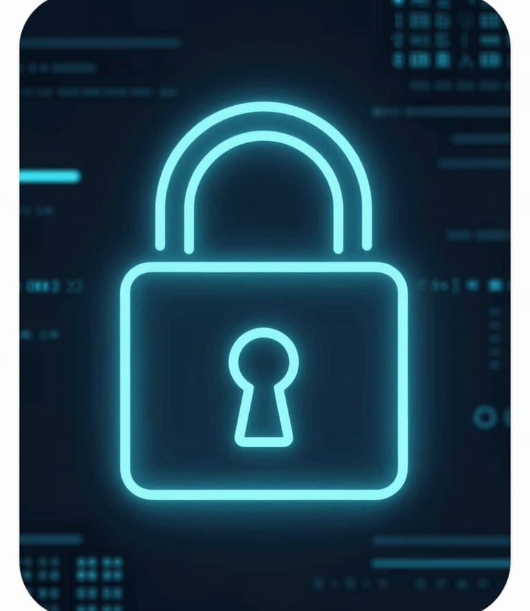 A conceptual image of digital security featuring a stylized padlock icon made of light-blue glowing lines (#587EA3) over a dark, sophisticated data background (#0A192F). The image communicates effortless efficiency and trust.