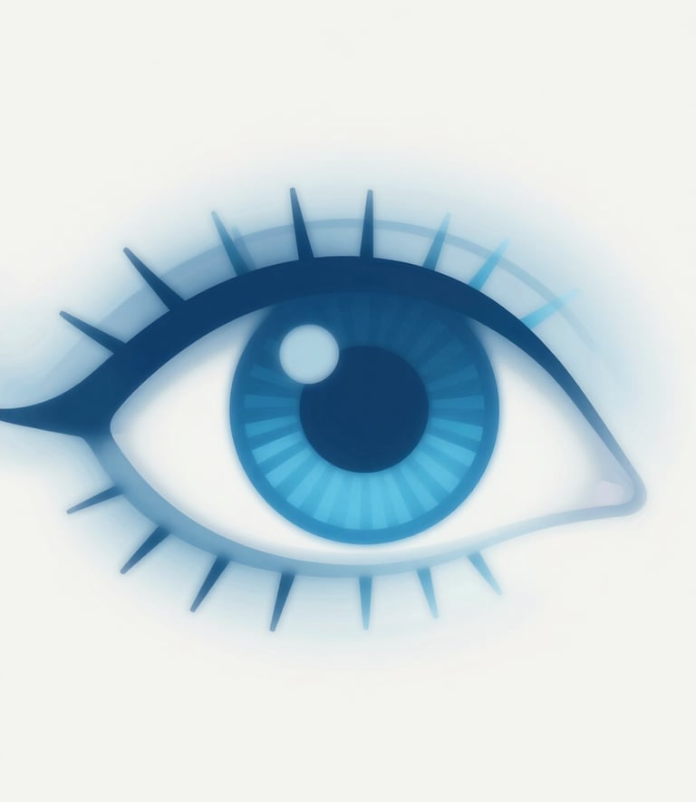 A sophisticated abstract digital eye graphic or medical technology pattern, minimalist style, corporate elegance, incorporating shades of #346294 and #A0C4E2 on a clean #F8FDFE background.