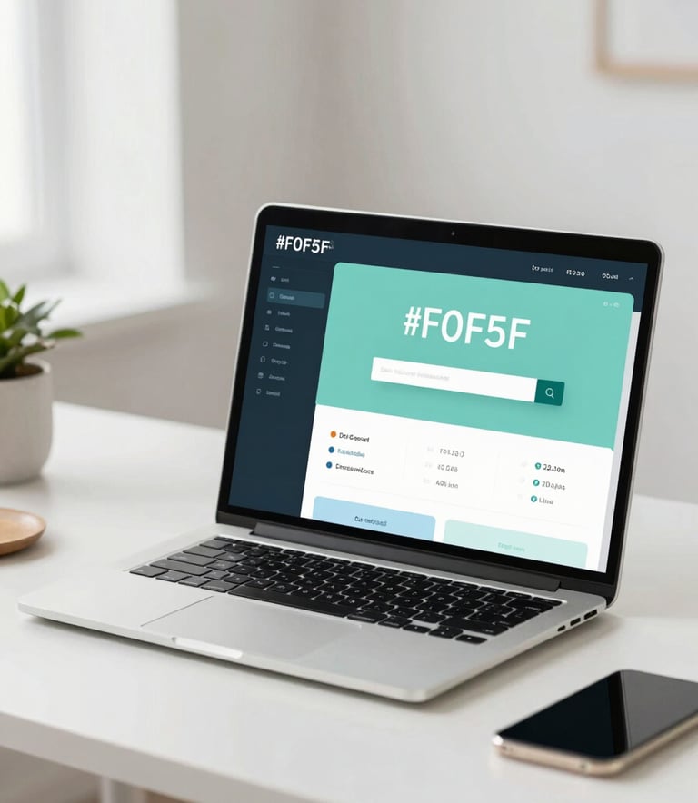 A minimalist home office scene with a laptop open showing a high-speed connection dashboard. The environment is bright and airy, using brand colors #F0F5F5 and #2D545E to show a lifestyle of modern efficiency.