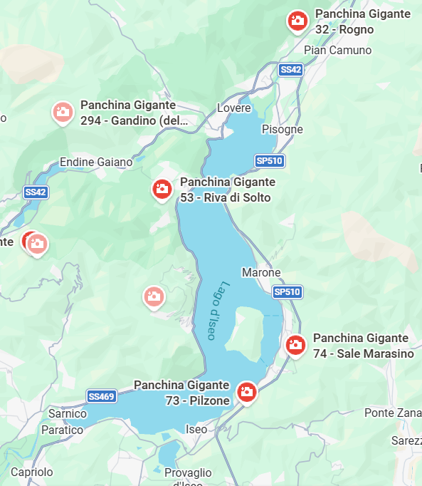 mappa panchine giganti lago d'Iseo