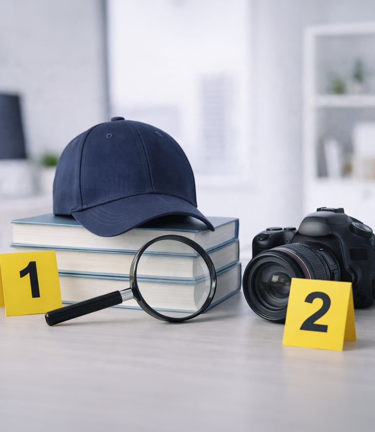 A modern day Sherlock Holmes image with a cap and magnifying glass.