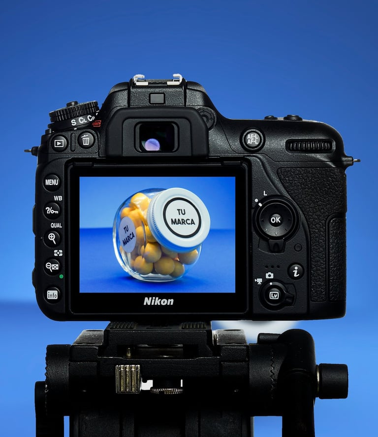 DSLR camera in blue background