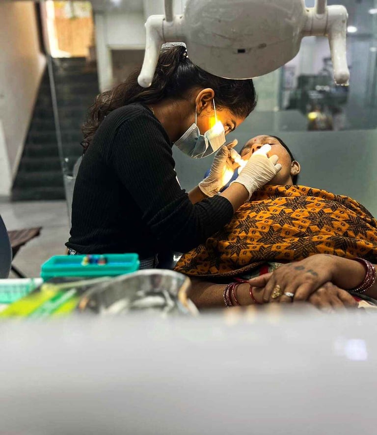 a woman is shown in a dentist's office