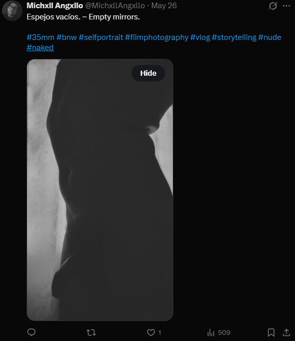 Black and white silhouette of a naked man's torso in profile.