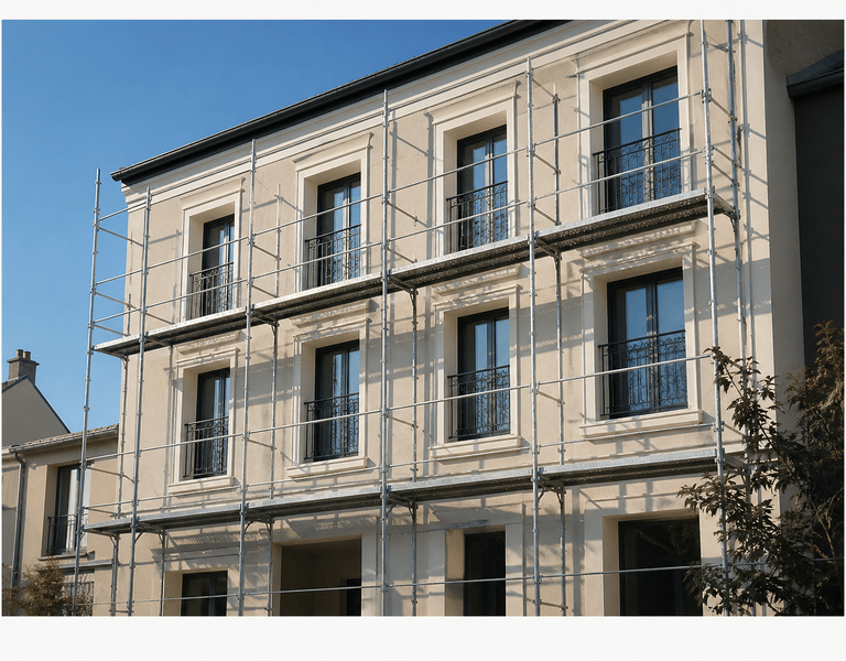 Ravalement de façade avec enduit isolant – chantier en cours