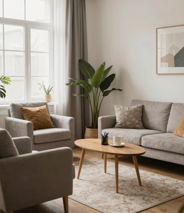 A warm and welcoming therapy room with comfortable seating and soft lighting.