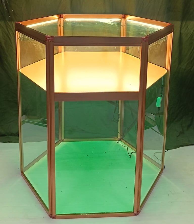 aHexagonal Jewelry display showcase with LED lights