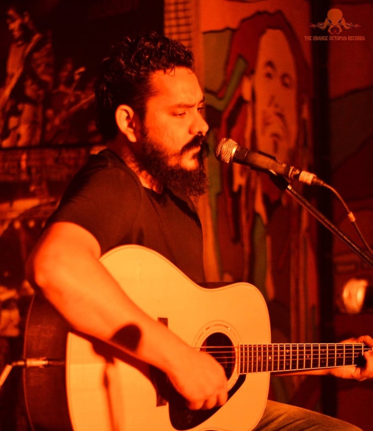 Zane Rodrigues, a singer-songwriter performs at an Orange Octopus event in 2017.
