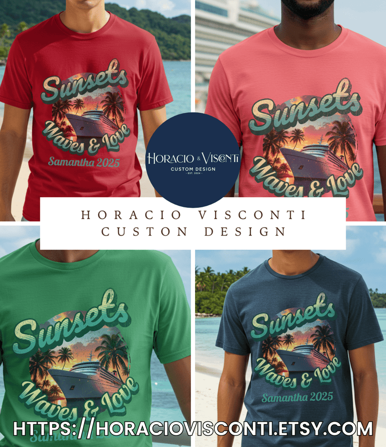 personalized couple's sunsets waves & love cruise shirt