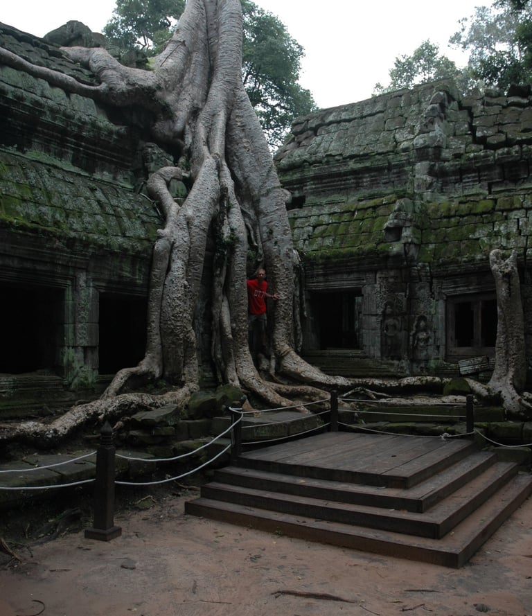 Nick Billington at Ta Prohm, the Tomb Raider Temple, Angkor Wat, Siem Reap, Cambodia