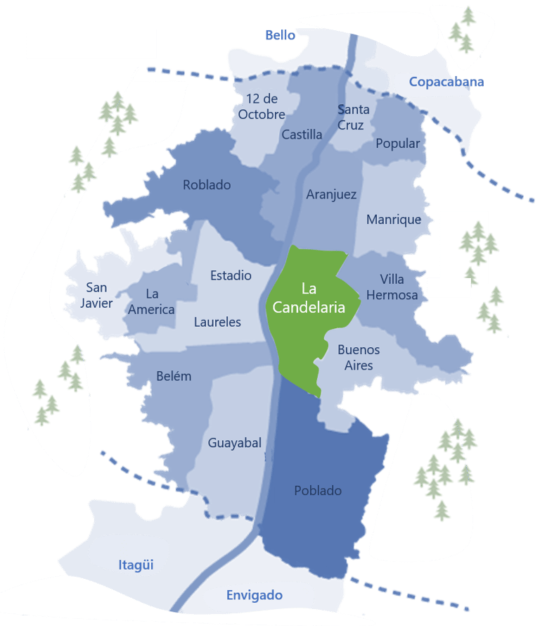 Carte Medellin Quartier La Candelaria