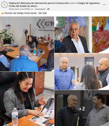 Representatives of the Mexican Federation of Construction Laboratories in a meeting at the College of Civil Engineers.