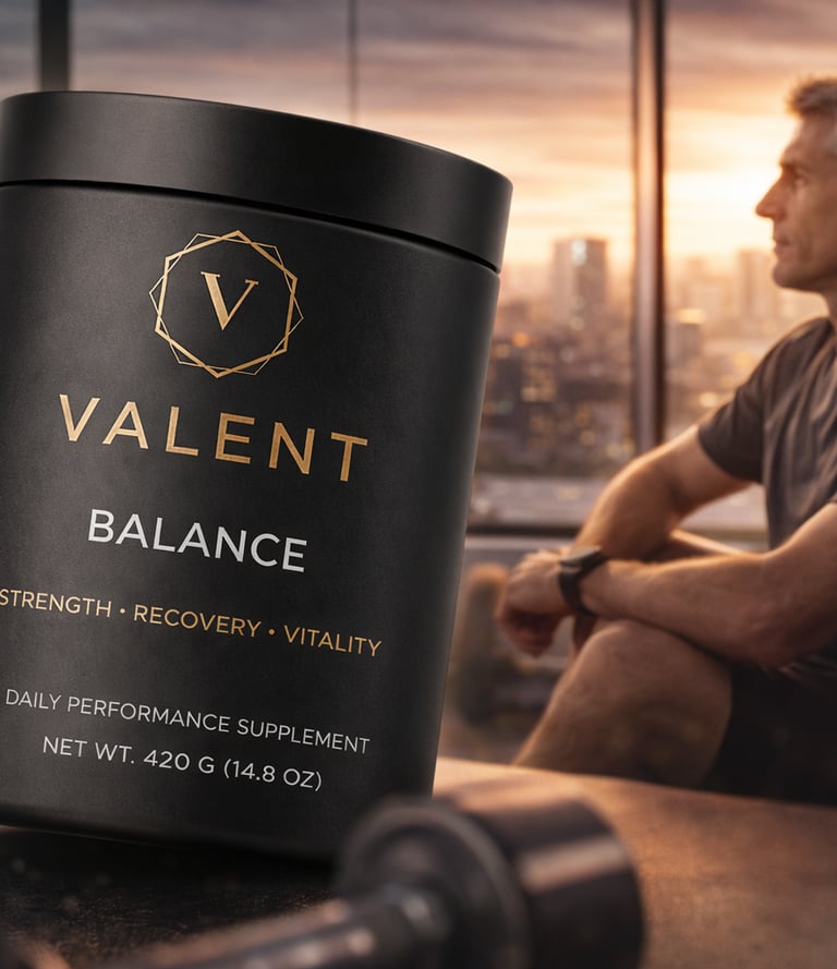 Valent Balance performance and longevity supplement. Strength, recovery, vitality. 