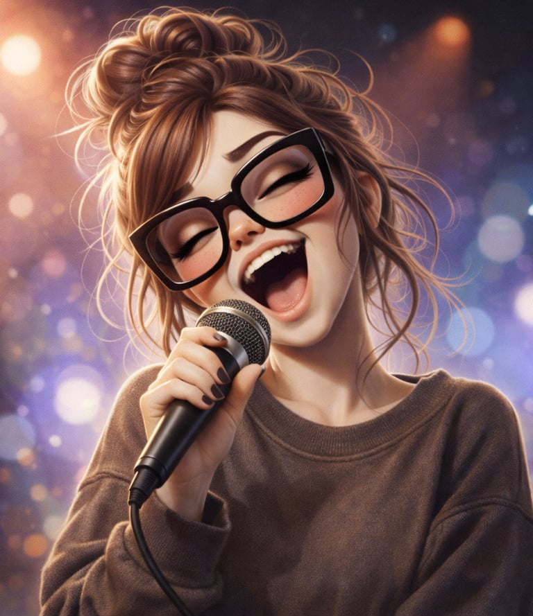 girl singing into a microphone