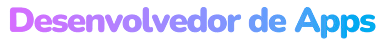 Curso de Criação de Apps: Imagem degradê em rosa e azul c/ o nome Desenvolvedor de Apps
