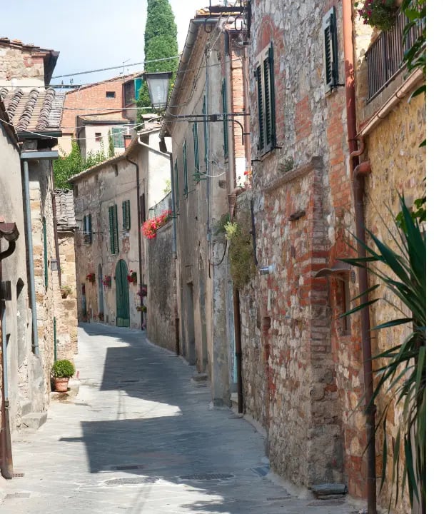 Stone alleys and ancient walls of Montefollonico Tuscany