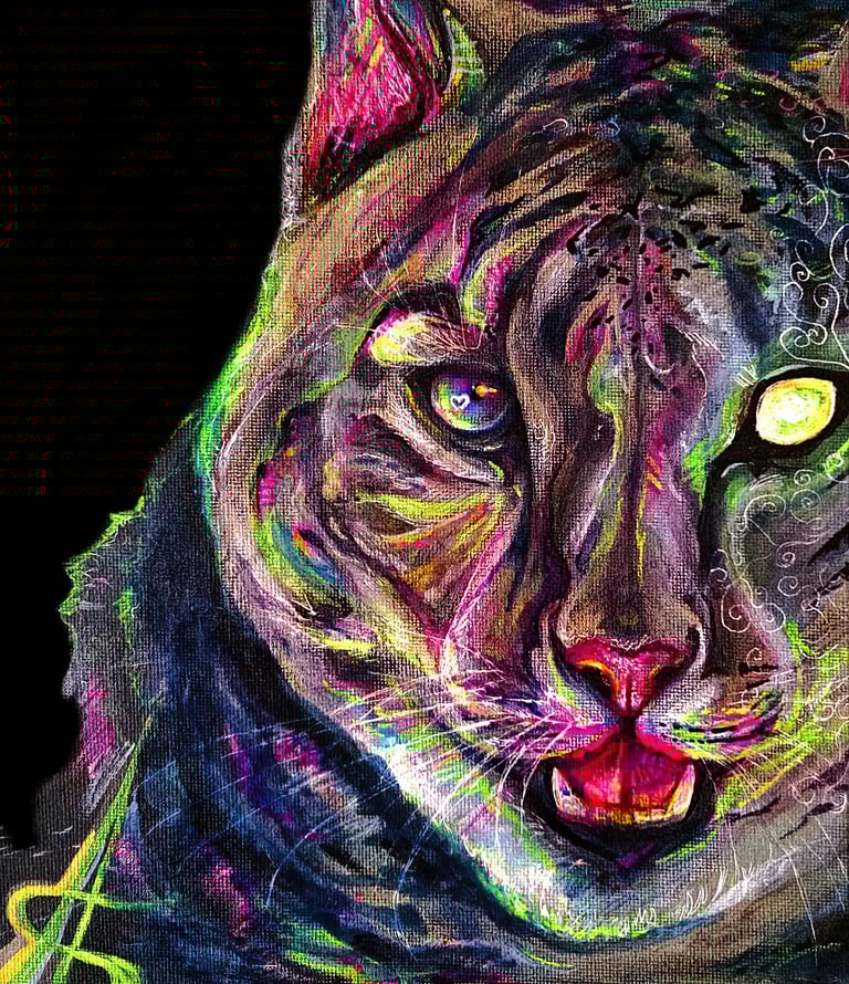 Original Neon fluorescent Lynx artwork traditional artwork by the artist Angelina.NartNess