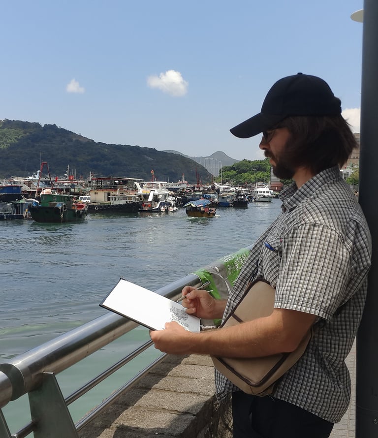 City sketching in Hong Kong artist Evgeny Bondarenko