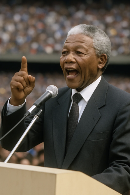 Nelson Mandela fait un discours pour la journée internationale Nelson Mandela.