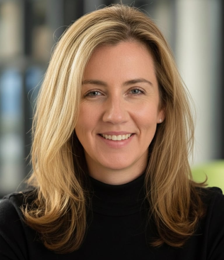 a woman with blonde hair and a black turtle neck top