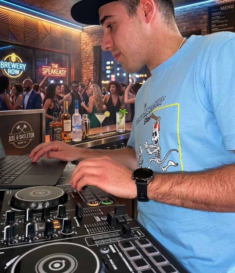 DJ KiKO mixing music on a Pioneer controller at a crowded nightclub bar.