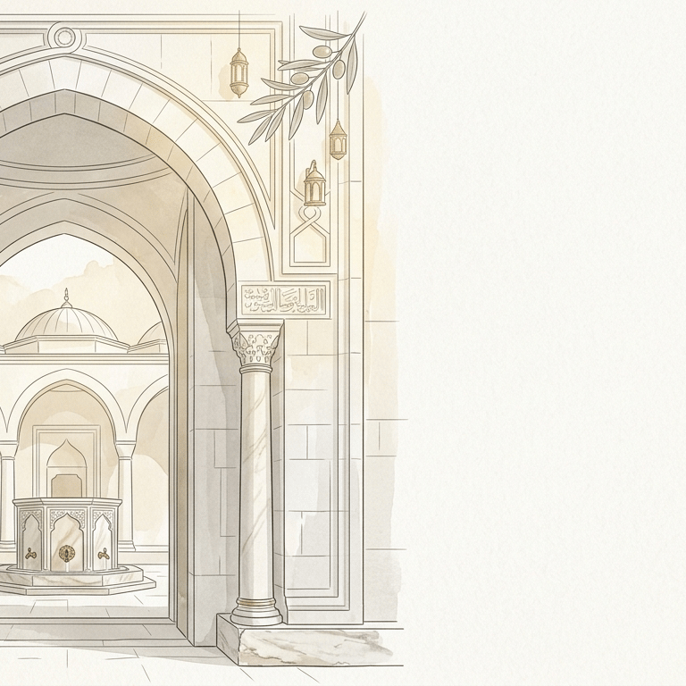 Hizirbey Hamami historical entrance arches illustration with traditional marble architecture