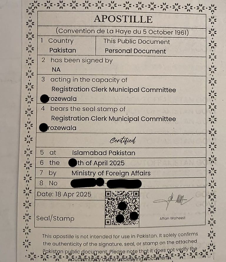 apostille in Pakistan 