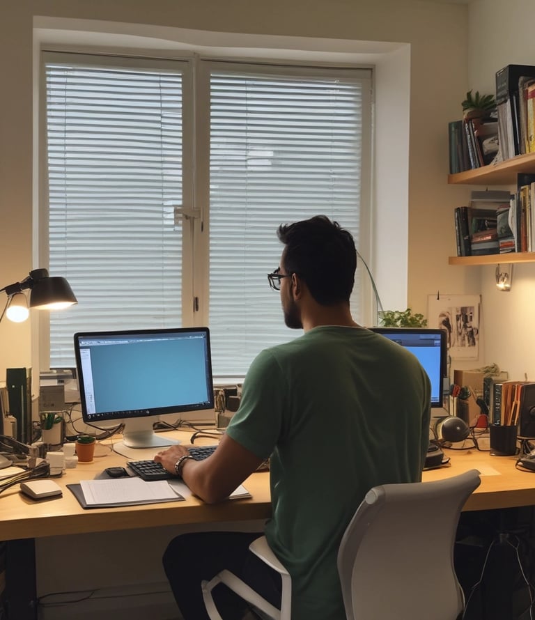 Man on laptop participating in a video conference call.