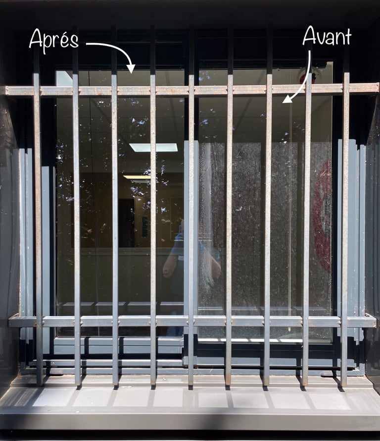 Avant après remise en état d'une fenêtres de 2 vitres, une propre et une pas nettoyer Barentin M&M