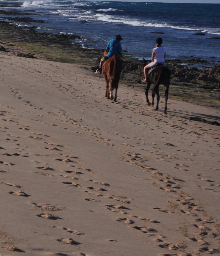 Nick and Tracey Billington Horse riding at Tofo Beach, Praia do Tofo, Mozambique