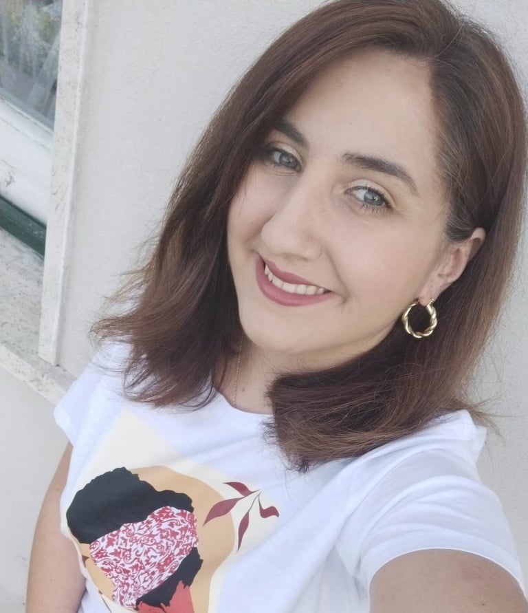 a woman with a white shirt and blue shoes