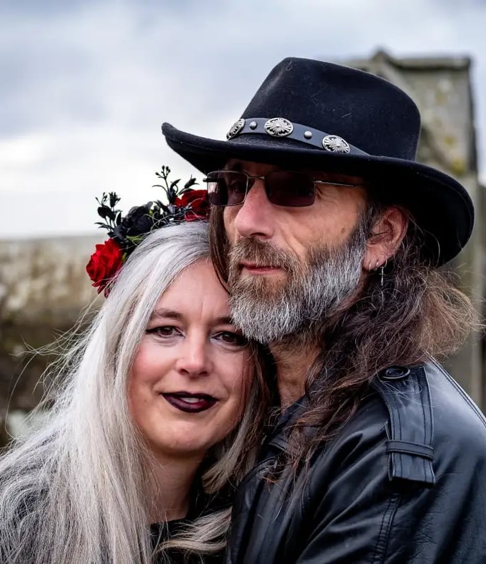 a man and woman in goth clothing at Whitby Goth weekend