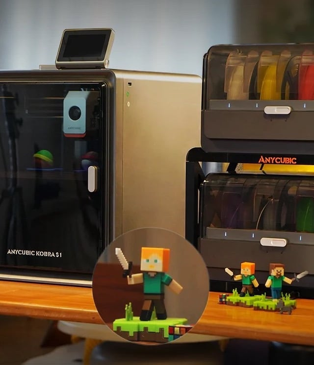 Um boneco no estilo minecraft impresso com impressora 3D de alta qualidade.