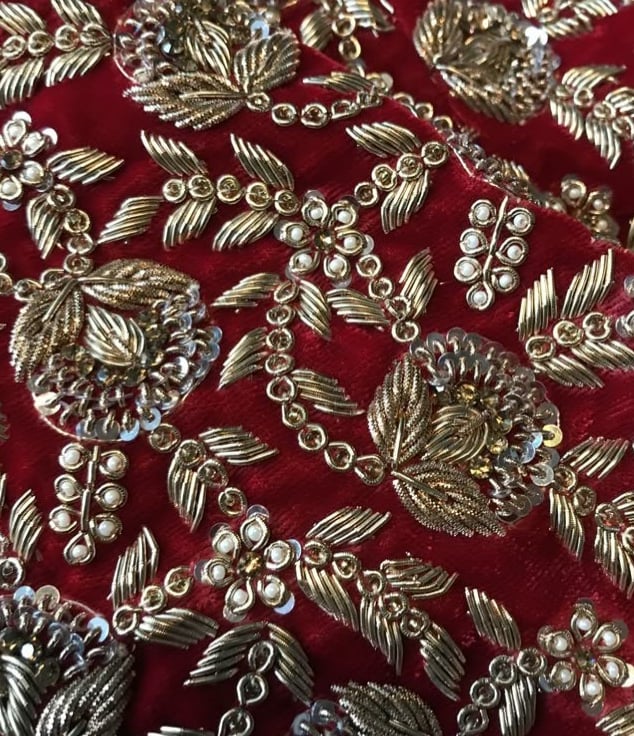 Traditional dapka and zari applique motif for wedding saree blouse