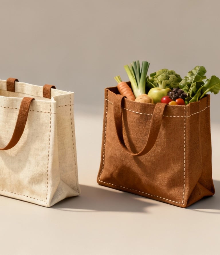 Sacs de courses réutilisables remplis de fruits et légumes frais, service d'aide aux course