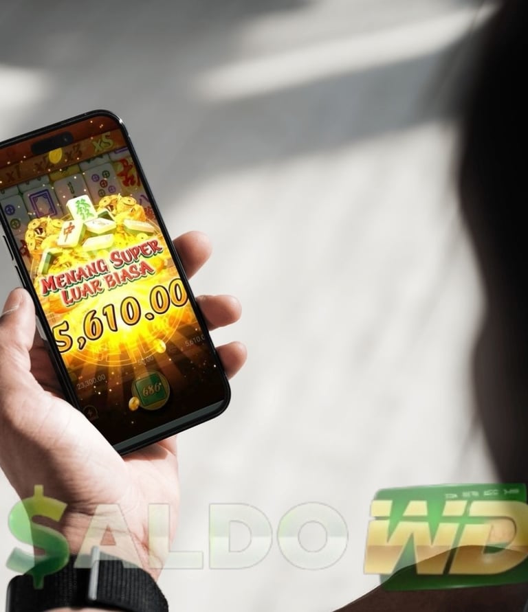 Tampilan kemenangan super luar biasa sebesar 5,610.00 pada game slot mahjong di aplikasi SALDO WD
