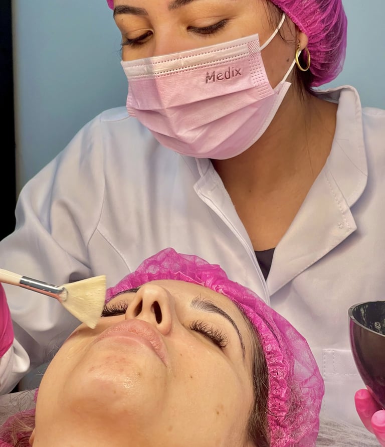 a woman getting a facial lift in a beauty salon