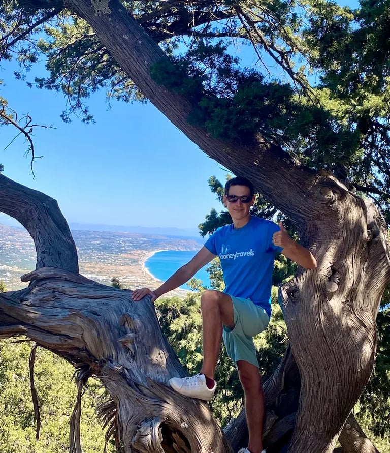 a man standing on a tree branch in a tree