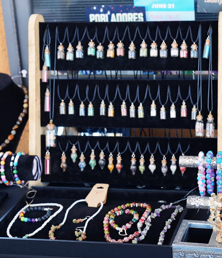 a display of jewelry and jewelry on display