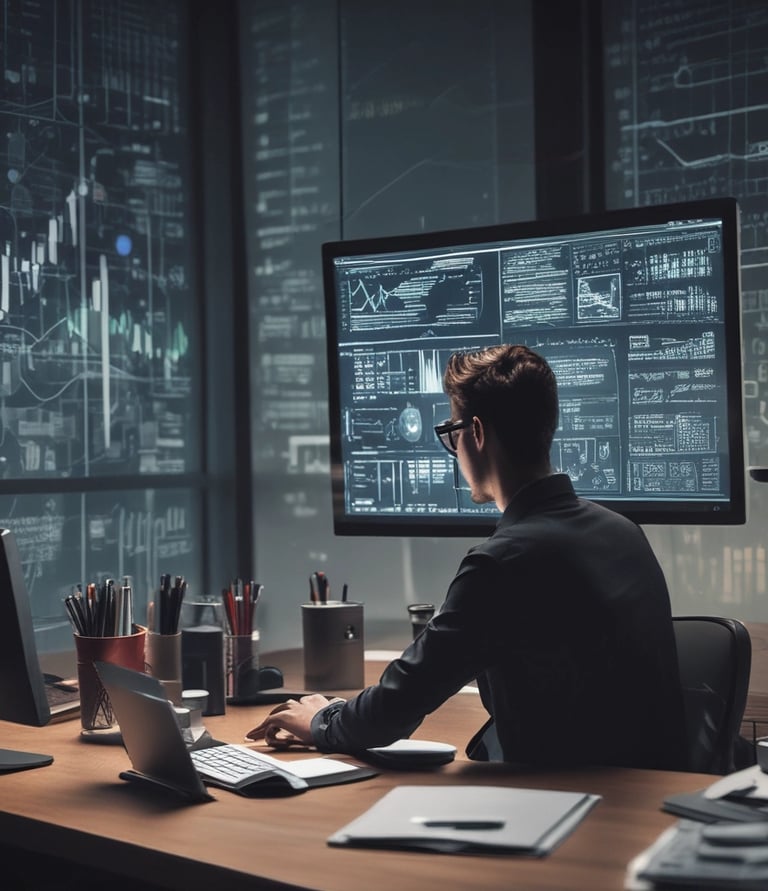 Abstract thematic illustration representing internal and external risk analysis.