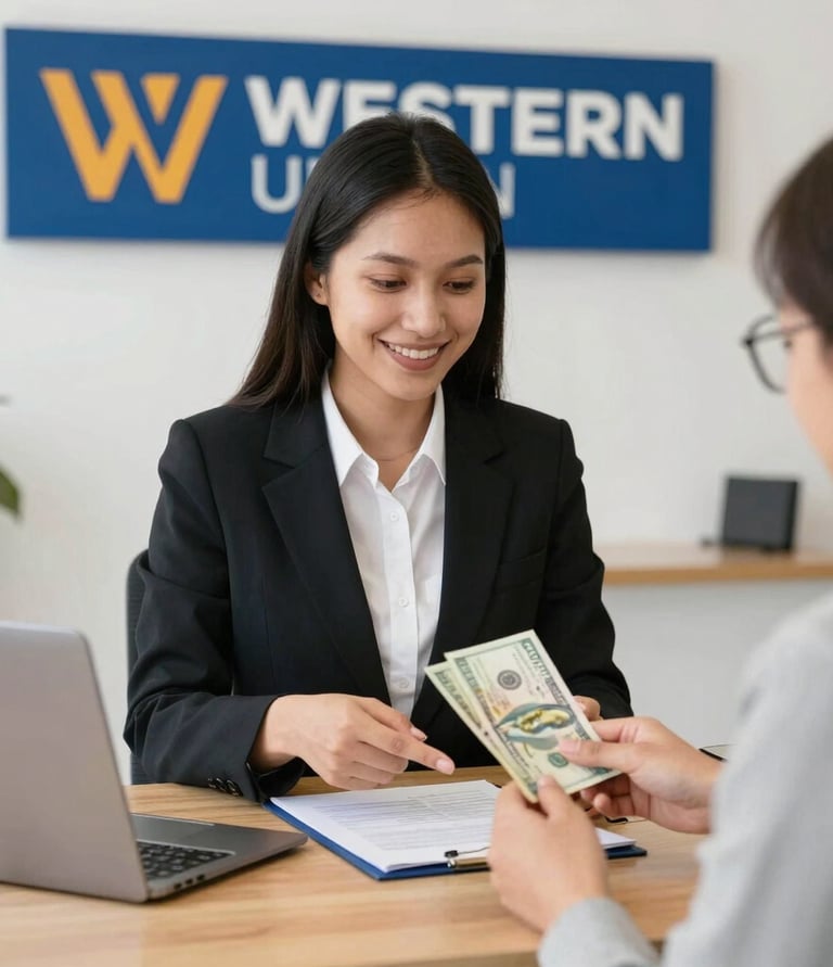 Client satisfait entrain de faire un retrait de son argent werstern union