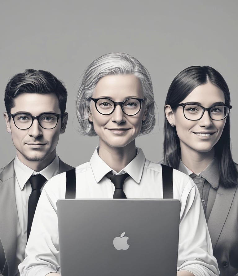 A diverse group of professionals collaborating around a high-tech digital interface in a modern office.